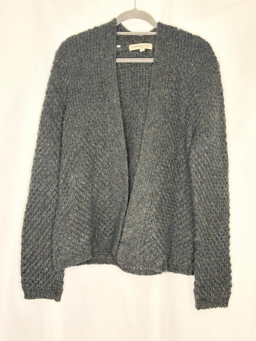 Lineamaglia Mohair Wool Grandpa Cardigan L Italy Charcoal Flecked Open Front